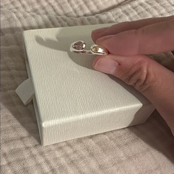 Sterling silver ring with two birthstones - Picture 3 of 4